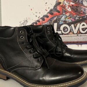 Faranzi Miquel Mens Black Lace Up Ankle Boots Dress Casual Round Toe US 10.5 EUC